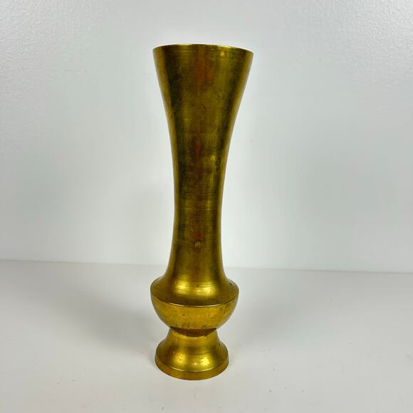 Vintage Brass Vase Tall Curved Brass Flower Vase Urn Made in India - Picture 2 of 6